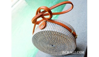 sling leather bags circle bali rattan grey color